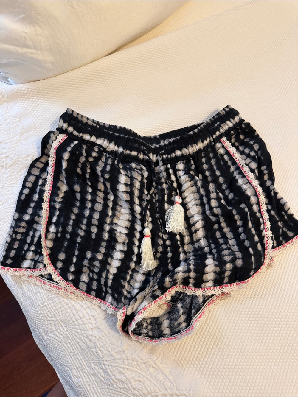 Topshop Black and White Tie-Dye Lounge Shorts with Pink Accent